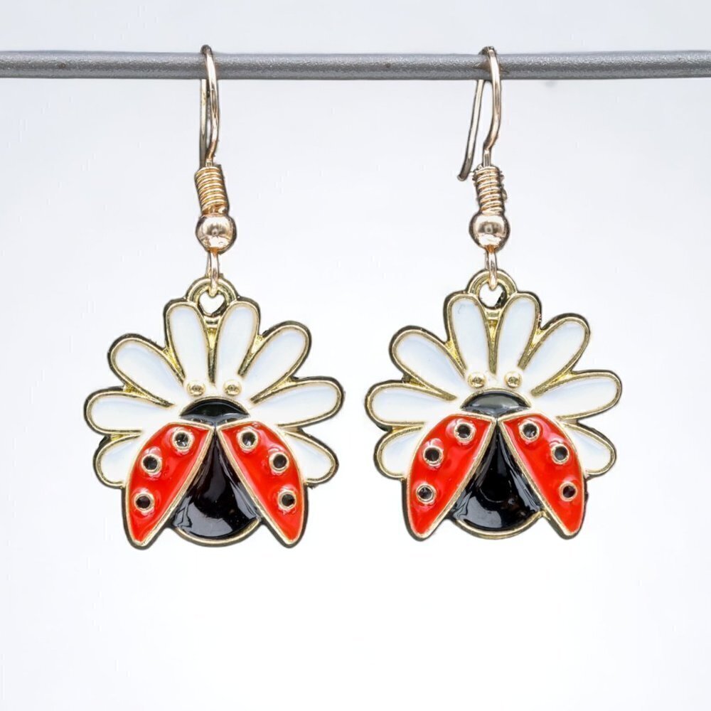 Ladybug and Daisy Drop Earrings | Handmade - Picture 2 of 3